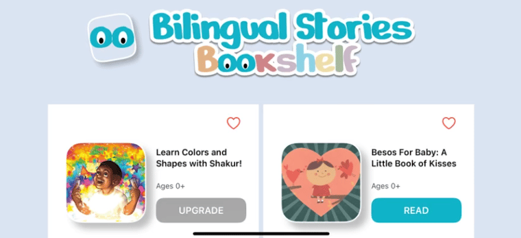Screenshot of the Bilingual Stories Bookshelf App